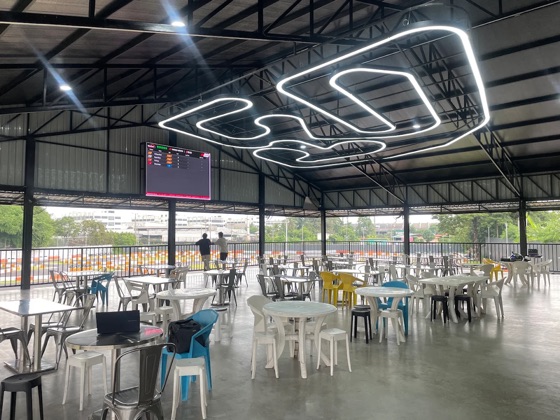 Tables and chairs on Nano Circuit’s covered terrace